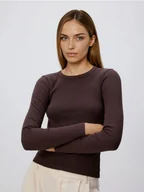 Koszulki i topy damskie - Reserved - Longsleeve w prążek - ciemnobrązowy - miniaturka - grafika 1