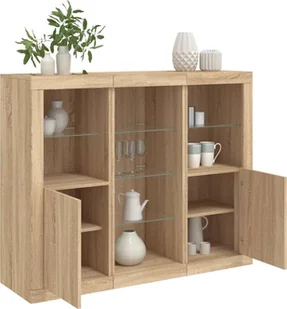 vidaXL Szafki z oświetleniem LED, 3 szt., dąb sonoma - Szafki RTV - miniaturka - grafika 1