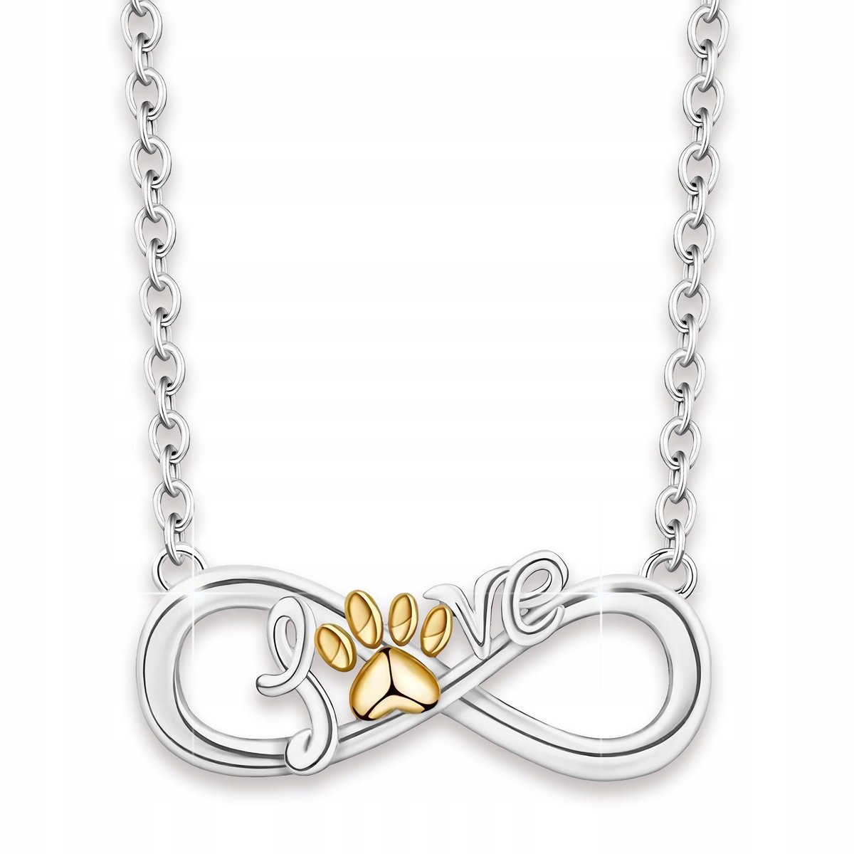 Naszyjnik Srebrny Nieskończoność Kocia Łapka Psia Miłość Zwierzę SREBRO 925
