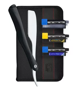 Kasho Captain, zestaw: brzytwa składana + wymienne ostrza + etui, CAP-R7 - Brzytwy fryzjerskie - miniaturka - grafika 1