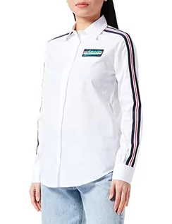Koszulki i topy damskie - Love Moschino Damska koszulka o regularnym kroju z długim rękawem w paski i emblematem, optical white, 46 - grafika 1