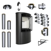 Piece wolnostojące - Piec Kominek Wolnostojący KRATKI Koza BJORN 8kW 150 Zestaw Komin Zewnętrzny - miniaturka - grafika 1