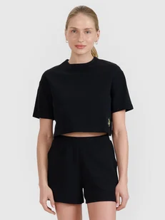 4F T-shirt crop top z waflowej dzianiny damski 4FWSS25TTSHF1977-20S Czarny Roz. S - Koszulki i topy damskie - miniaturka - grafika 1
