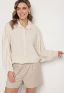 Koszule damskie - Jasnobeżowa Koszula z Wiskozą o Kroju Nietoperza Sonaretia - miniaturka - grafika 1