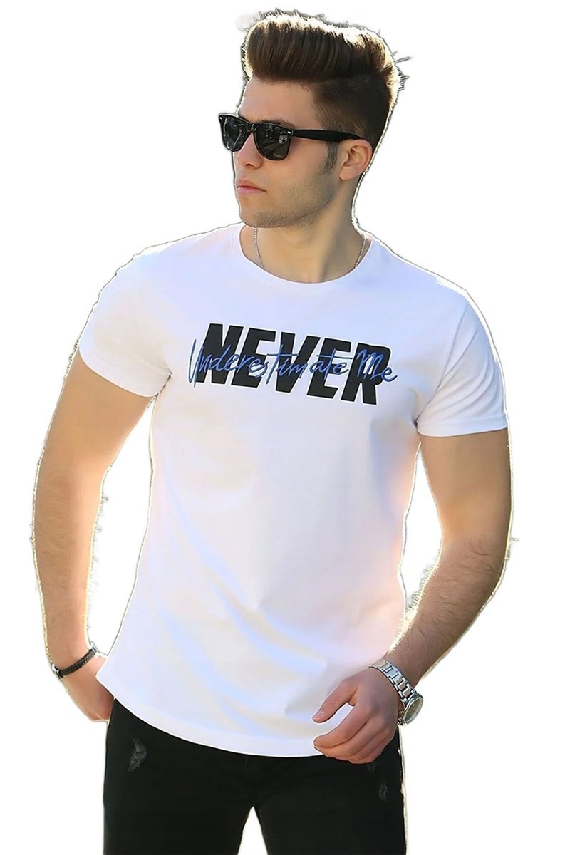MADMEXT MĘSKI T-SHIRT BIAŁY Z NADRUKIEM I OKRĄGŁYM DEKOLTEM 4XL 5DA