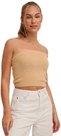 Koszulki i topy damskie - NA-KD Damska koszulka z dzianiny Bandeau Top Cami, Piaskowy beż, M - miniaturka - grafika 1