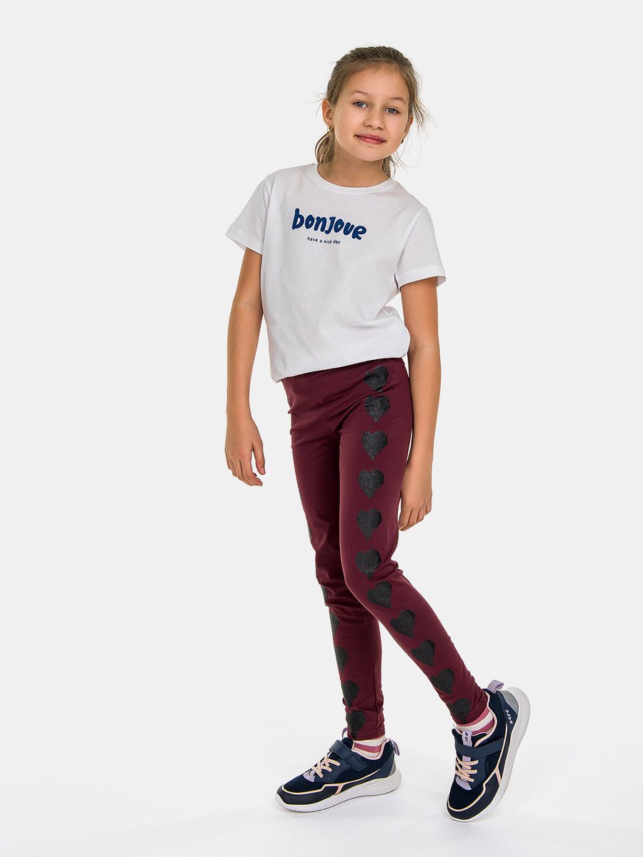 Legginsy z ozdobnym nadrukiem bordowy 146
