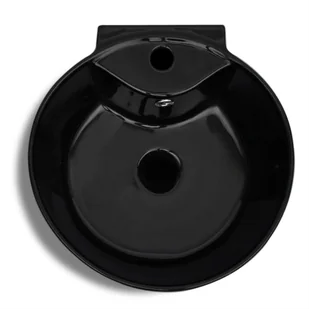 vidaXL Ceramiczna umywalka z otworem na kran oraz przelewem okrągła czarna - Umywalki - miniaturka - grafika 5