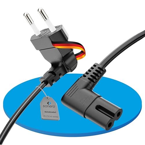 sonero Kabel zasilający 0,50 m, 2-biegunowy kabel sieciowy Euro typ C do gniazda IEC C7 Euro 8, kabel zasilający z kątem 90° do telewizora, PS5, PS4, PS3, urządzeń gospodarstwa domowego, kolor czarny