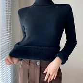 Swetry damskie - TEMU Sweter Termiczny z Polarową Podszewką dla Kobiet – Elastyczna Golfka na Zimę, Wygodny Top do Noszenia pod Płaszcze, Jednokolorowy Casual - miniaturka - grafika 1