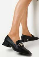 Mokasyny damskie - Czarne Mokasyny na Niskim Obcasie z Kwadratowym Noskiem Nansoa - miniaturka - grafika 1