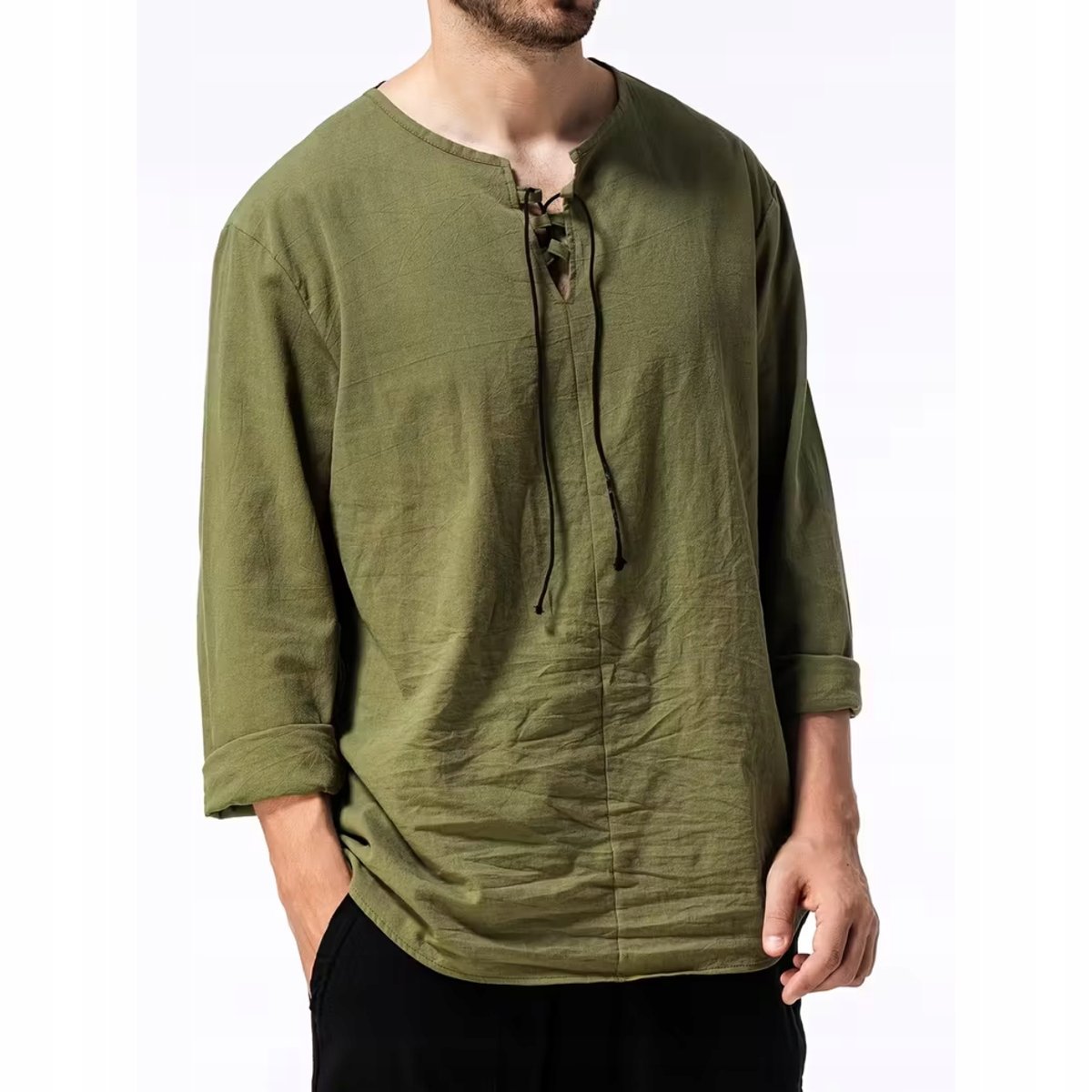 Koszula Lniana z Długim Rękawem Wakacyjna Hipisowska Vintage Plażowa roz. M