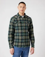 Koszule męskie - Wrangler Western Shirt Męska Koszula W Kratę Długi Rękaw Logo Deep Lichen W5B4Cmx1X-4Xl - miniaturka - grafika 1