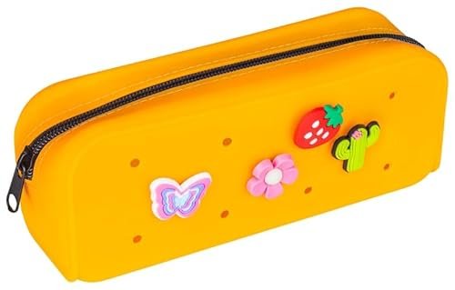 gimboo Silikonowe etui/z 4 przypinkami/piórnikiem/etui na długopisy/20 x 6 x 7,5 cm/pomarańczowe/dla dzieci, chłopców i dziewczynek