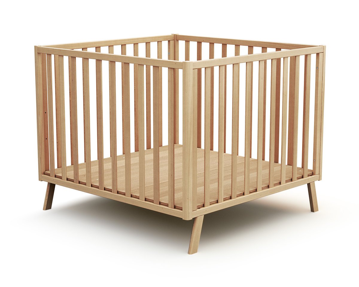 AT4 - Regulowany kojec drewniany COMFORT Buk Lakierowany 100 x 100 cm