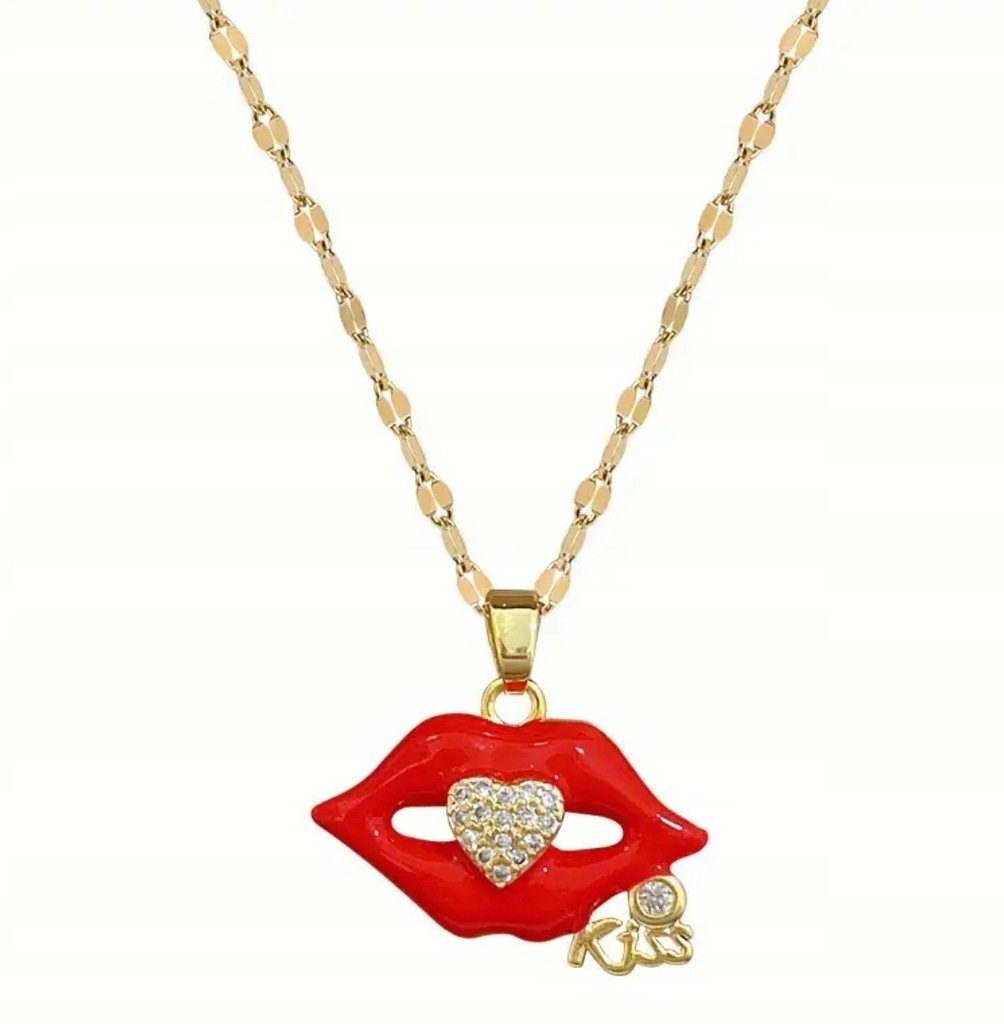 Naszyjnik Wisiorek Usta z Diamencikami Kryształkami Kiss Serduszko Serce
