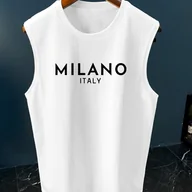 Inne - TEMU Męski bezrękawnik Italy Print, swobodny T-shirt z okrągłym dekoltem z poliestru z lekkim rozciągnięciem, regularny krój z dzianiny na letni - miniaturka - grafika 1