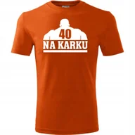 Koszulki męskie - Męska Koszulka z Nadrukiem 40 na karku na Prezent Urodzinowy dla Niego pomarańczowy M - miniaturka - grafika 1