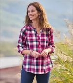 Koszulki i topy damskie - Koszula w kratę z krepy i woalu Kobieta Atlas For Men - Kolor : Motywy - Rozmiar : 40/42 - miniaturka - grafika 1