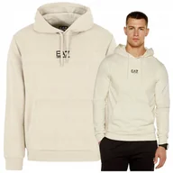 Bluzy męskie - Emporio Armani EA7 Ecru Bluza Męska z kapturem Sportowa PREMIUM Ładna Emporio Armani EA7 Ecru Bluza Męska z kapturem Sportowa PREMIUM Ładna r.L - miniaturka - grafika 1