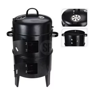 Grill węglowy z wędzarnią i 2 rusztami, czarny - Grille - miniaturka - grafika 1