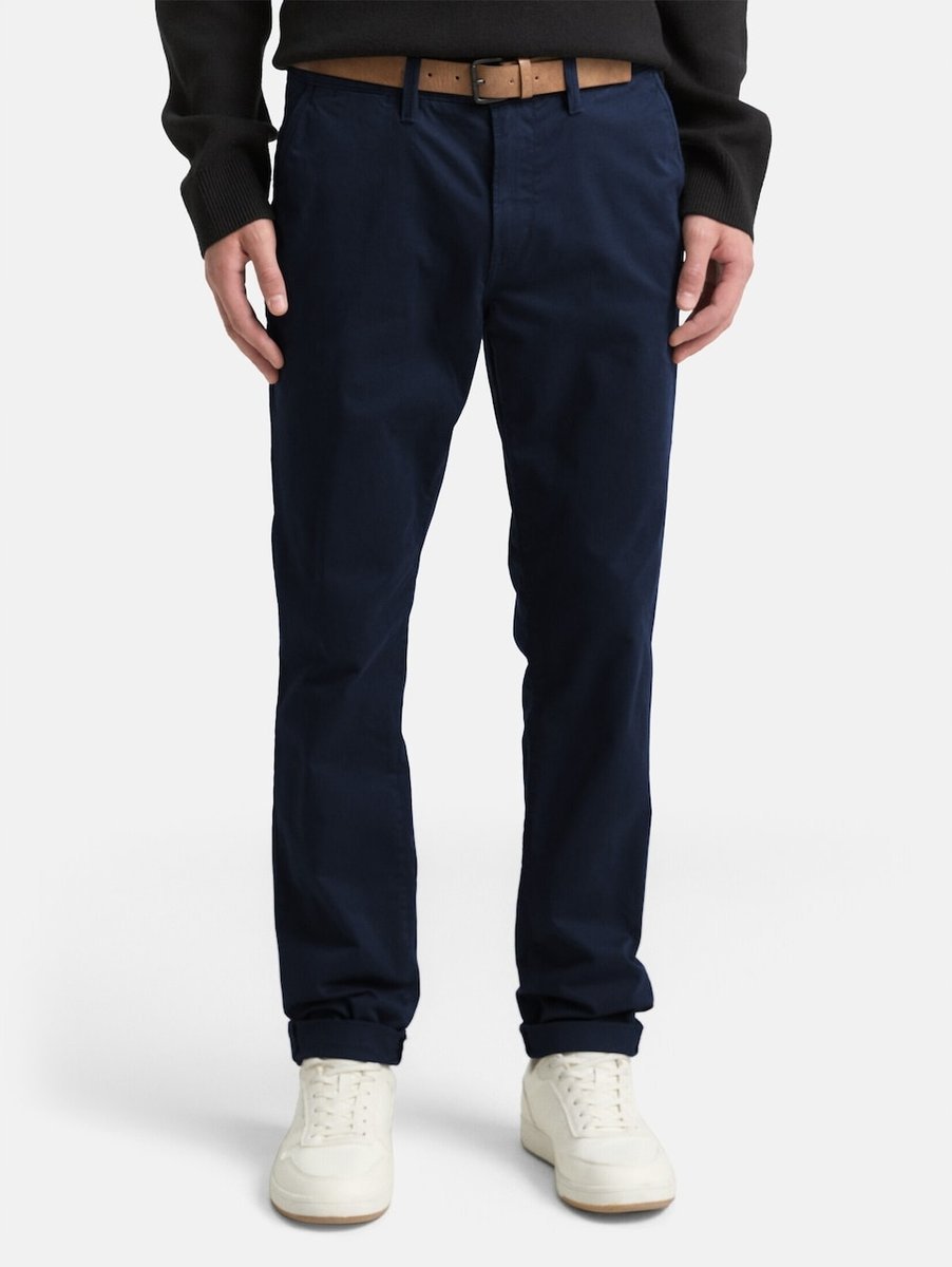 TOM TAILOR GRANATOWE SPODNIE CHINOS Z BRĄZOWYM PASKIEM 30/32 16FA