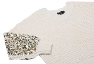 Swetry damskie - faina Damski sweter z dzianiny z dekoltem w serek i cekinowymi rękawami Wełna BIAŁA, rozmiar XS/S, biały (wollweiss), XL - miniaturka - grafika 1