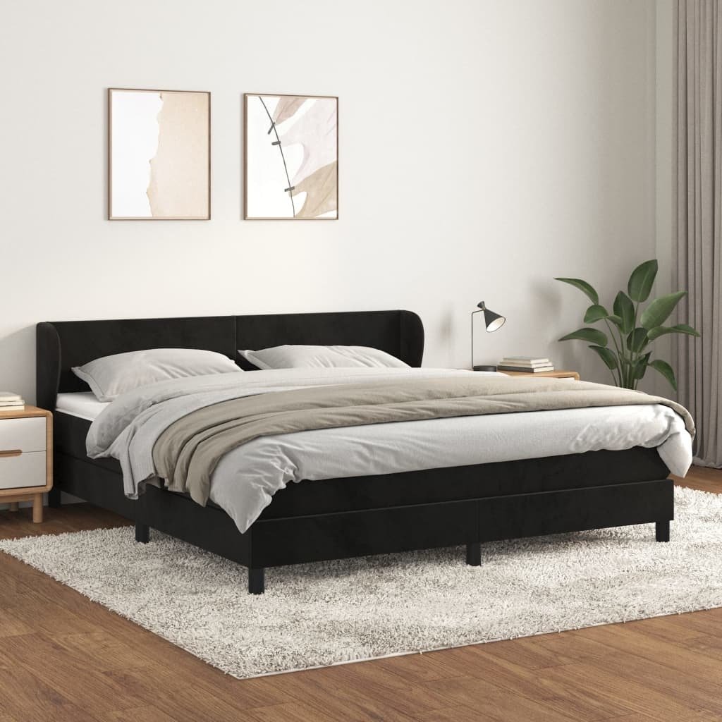 Łóżko sprężynowe z materacem czarne 160x200 cm velvet