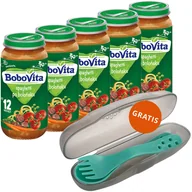 Dania dla dzieci - Zestaw BoboVita Obiadek, spaghetti po bolońsku, po 12 miesiącu, 5 x 250 g + Canpol, zestaw sztućców w etui, dla dzieci, gratis - miniaturka - grafika 1