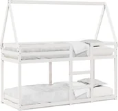 Łóżka dla dzieci i młodzieży - Łóżko z piętrem i daszkiem, białe, 90x200 cm, drewno sosnowe - miniaturka - grafika 1