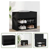 Szafki na buty - The Living Store Ławka na buty czarna 60x30x45 cm Materiał drewnopochodny - miniaturka - grafika 1