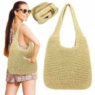 Torebki damskie - TOREBKA BOHO SHOPPER PLAŻOWA PLECIONA SŁOMIANA BEŻOWA KOSZYK - miniaturka - grafika 1