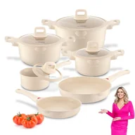 Zestawy garnków i patelni - Komplet 3 GARNKI INDUKCJA 2 PATELNIE non stick RONDELEK 10el Creamy Marble Konighoffer - miniaturka - grafika 1