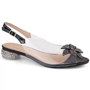 Sandały damskie - Transparentne sandały damskie lakierowane z cyrkoniami czarne S.Barski MR38-383 - grafika 1