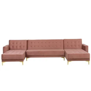Beliani Sofa rozkładana podkowa welurowa różowa ABERDEEN - Sofy i kanapy - miniaturka - grafika 1