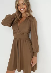 Brązowa Sukienka Kopertowa Taliowana Maecenus - Sukienki - miniaturka - grafika 1