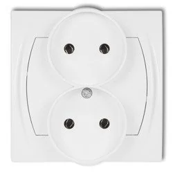 Gniazdo podwójne bez uziemienia z ramką, 2 x 2P, (bez przesłon), LGPR-2, Karlik - Gniazdka elektryczne - miniaturka - grafika 1