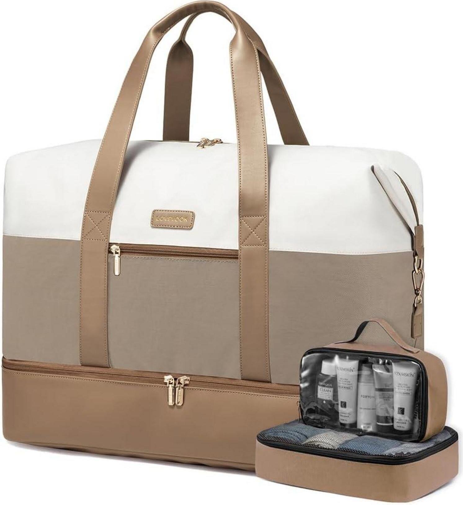 Nowoczesna damska torba podróżna z przegrodą na buty i kosmetyczką