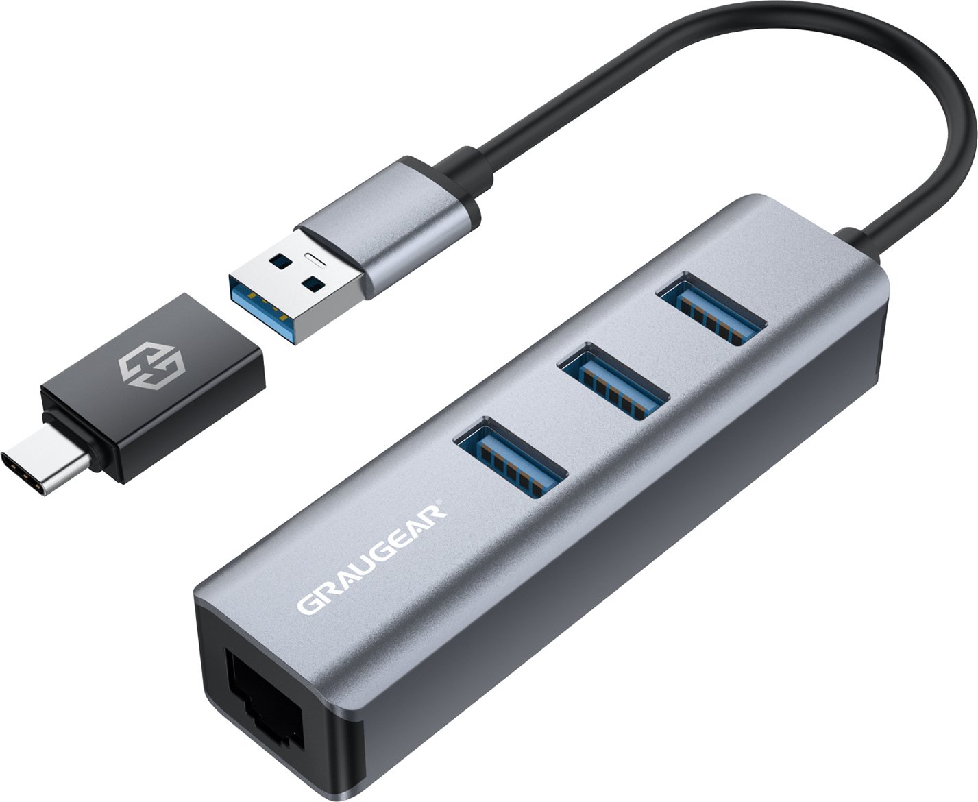 HUB USB Graugear GRAUGEAR USB-HUB 3x USB 3.0 Ports Type-A+ Gbit LAN retail