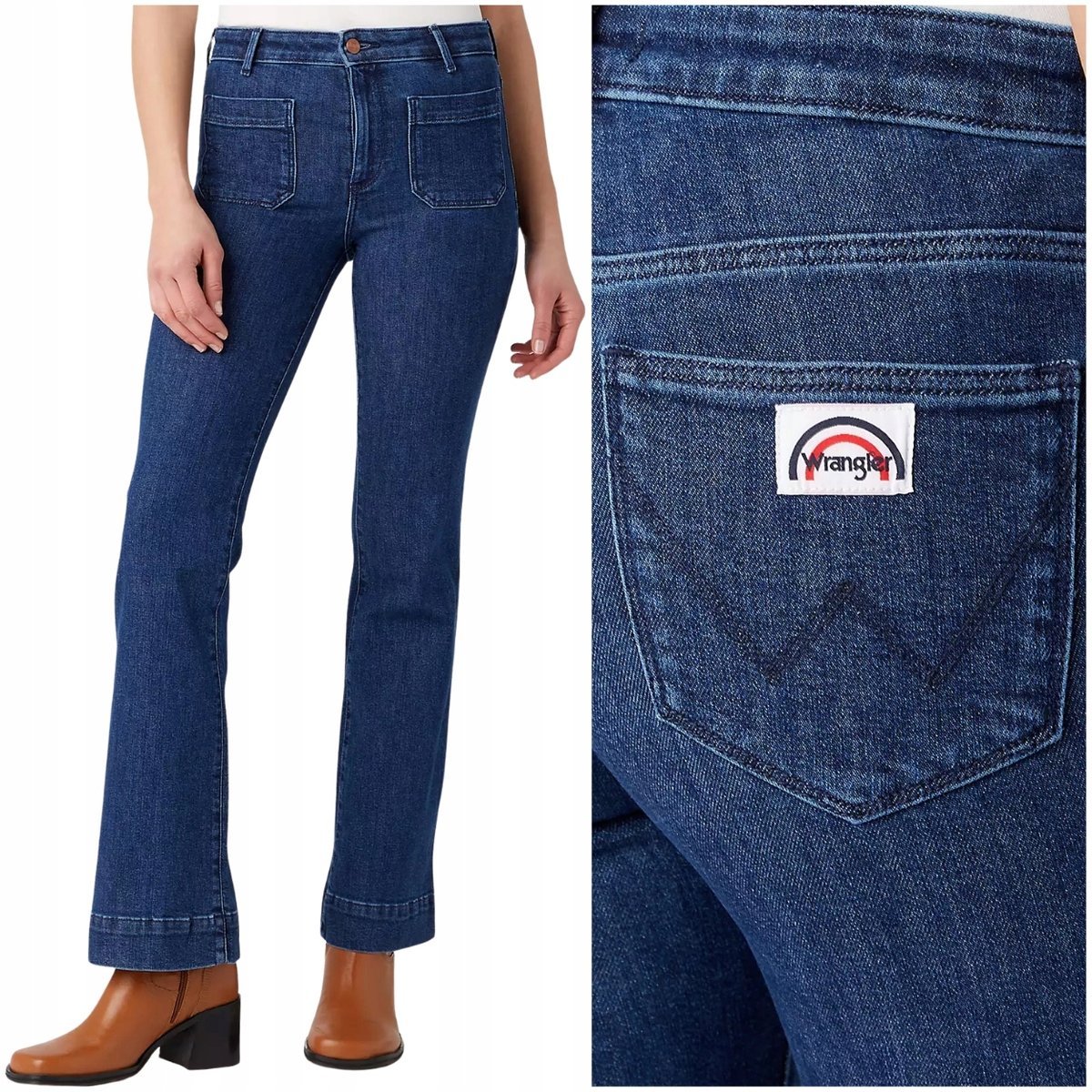Wrangler FLARE Dark Turn wysokie damskie spodnie jeansowe dzwony W31 L32