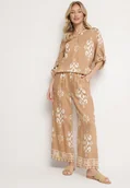 Komplety damskie - Brązowy Komplet z Wiskozą w Etniczny Wzór Koszula i Spodnie Meporelle - miniaturka - grafika 1