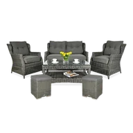 Meble ogrodowe - Meble z technorattanu TRIVENTO 2 + PUFY Dark Grey - miniaturka - grafika 1