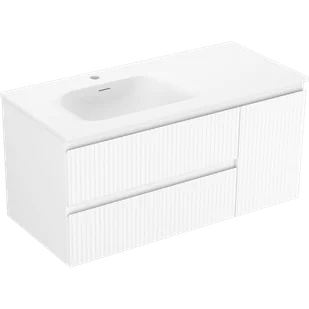 Mexen Rivel szafka łazienkowa 100 cm z umywalką Vela lewą, 2S, 1D, ryflowana, biała mat - 91A23-10047-3-BBFFF01-W23L01 - Szafki łazienkowe - miniaturka - grafika 1