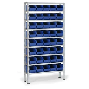 Regał z plastikowymi pojemnikami BASIC, 1730 x 850 x 300 mm, 40x pojemnik typu B - Szafy i regały magazynowe - miniaturka - grafika 1