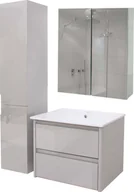 Szafki łazienkowe - Zestaw łazienkowy HWC-B19b, umywalka lustro szafka wisząca, wysoki połysk z certyfikatem MVG ~ szary - miniaturka - grafika 1