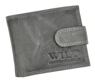 Portfel Męski Skórzany ALWAYS WILD Skóra Licowa Mały Poziomy Z Zapięciem RFID N0035L-CHM/8724 CZARNY 10,5 x 9 x 2 [cm] - Portfele - miniaturka - grafika 1