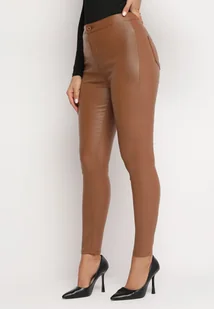 Brązowe Spodnie Skinny z Imitacji Skóry Stana - Spodnie damskie - miniaturka - grafika 1