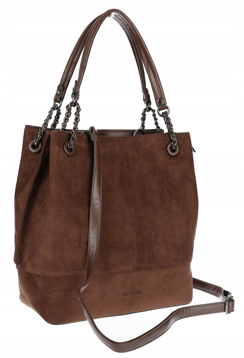 Torebka damska shopper worek zamsz elegancka lekka torba S396 Czekoladowa