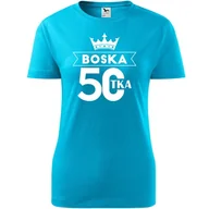 Koszulki i topy damskie - Damska Koszulka z Nadrukiem Boska 50 koszulka dla niej na urodziny boskie turkusowy XS - miniaturka - grafika 1