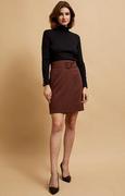 Spódnice - Trapezowa spódnica mini z paskiem brązowa 4209, Kolor brązowy, Rozmiar XS, Moodo - Primodo.com - miniaturka - grafika 1